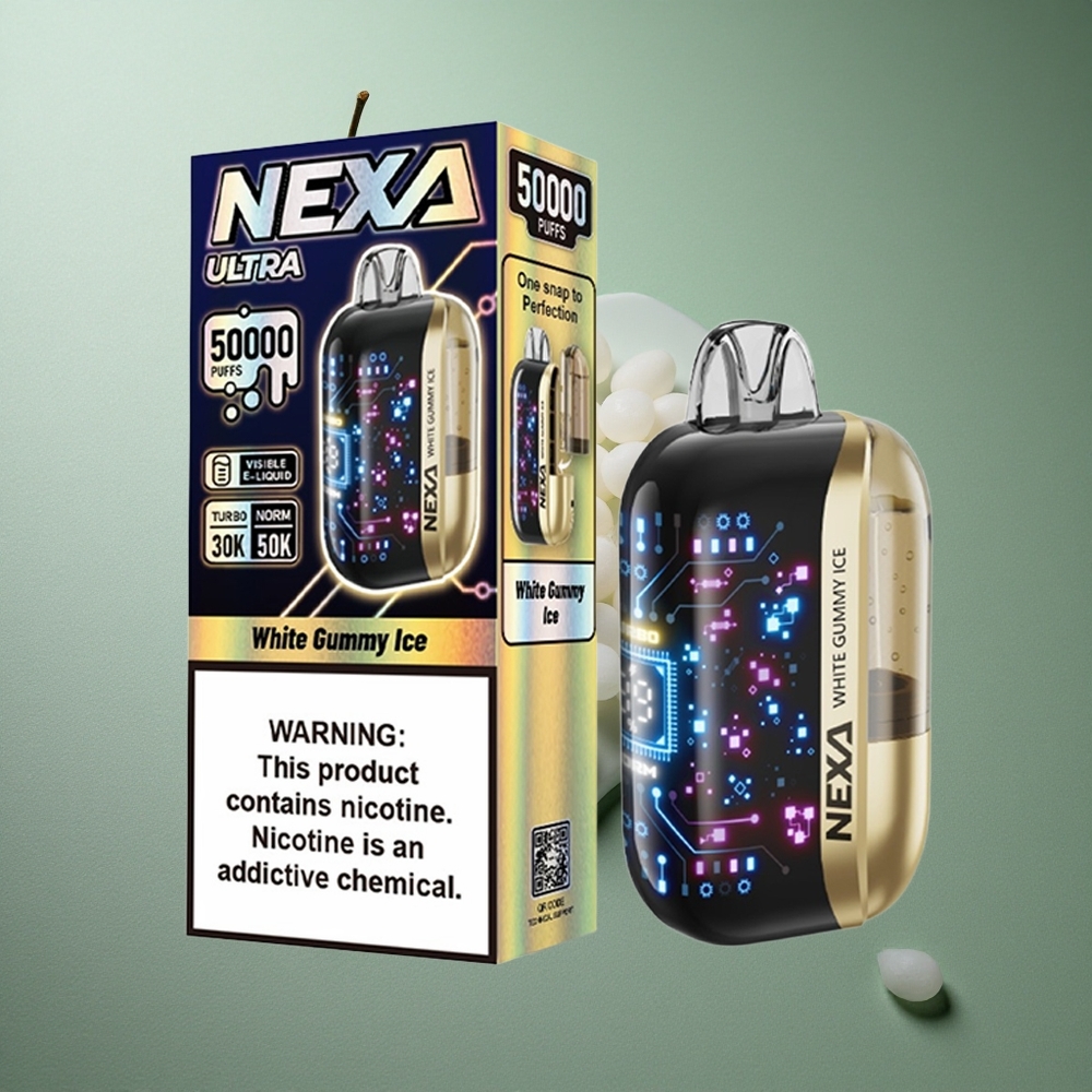 White Gummy Ice NEXA Ultra 50K Disposable Vape UK Vape Wholesale 20ml Prefilled 800mAh Battery