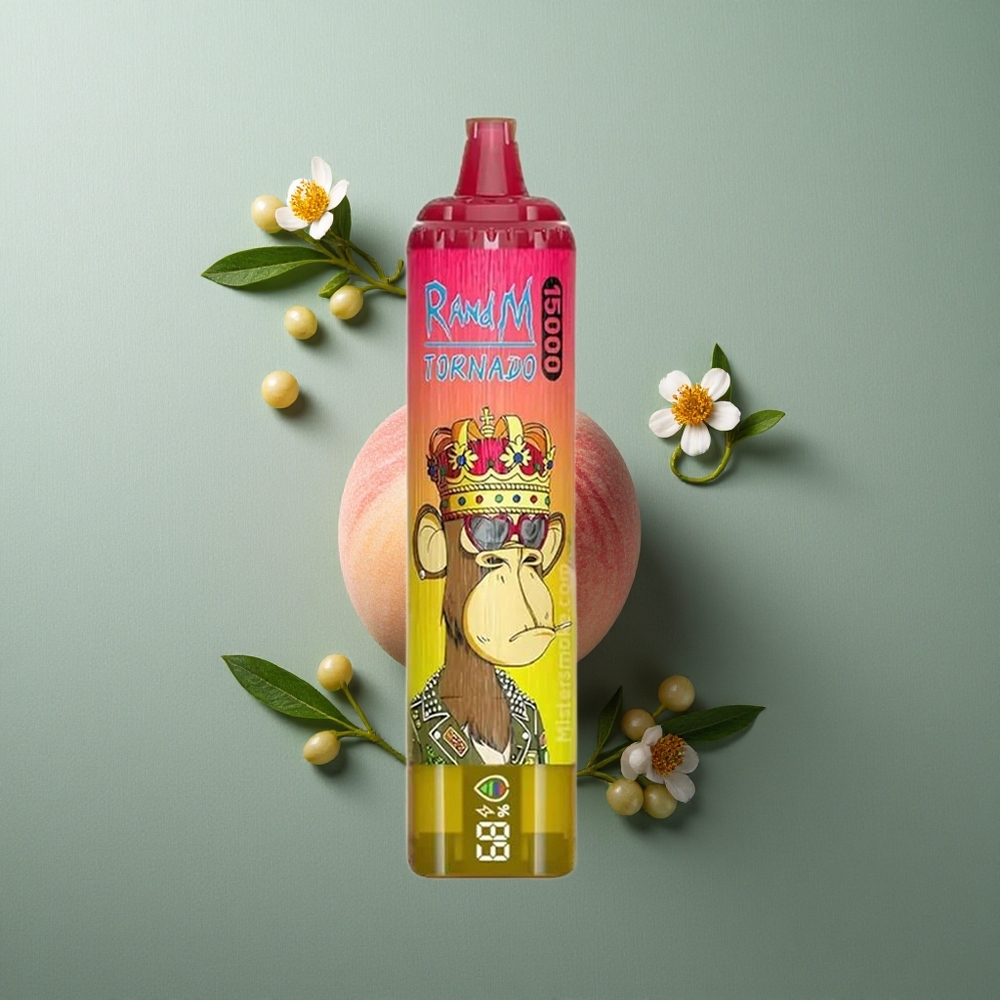 Iced Peach RandM Fumot Tornado 15000 Puffs UK vape wholesale 25ml Mesh Coil
