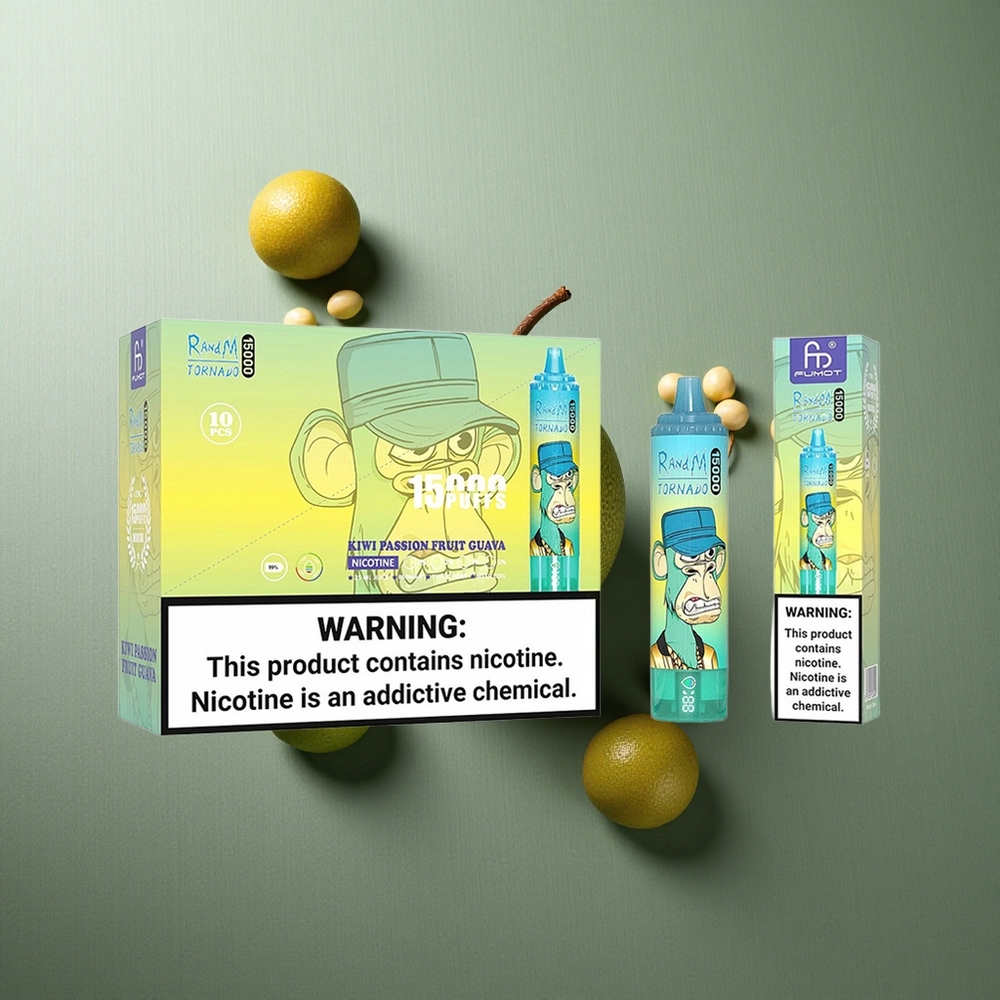 Kiwi Passion Fruit Guava RandM Fumot Tornado 15000 Puffs UK Vape Wholesale 25mL Mesh Coil