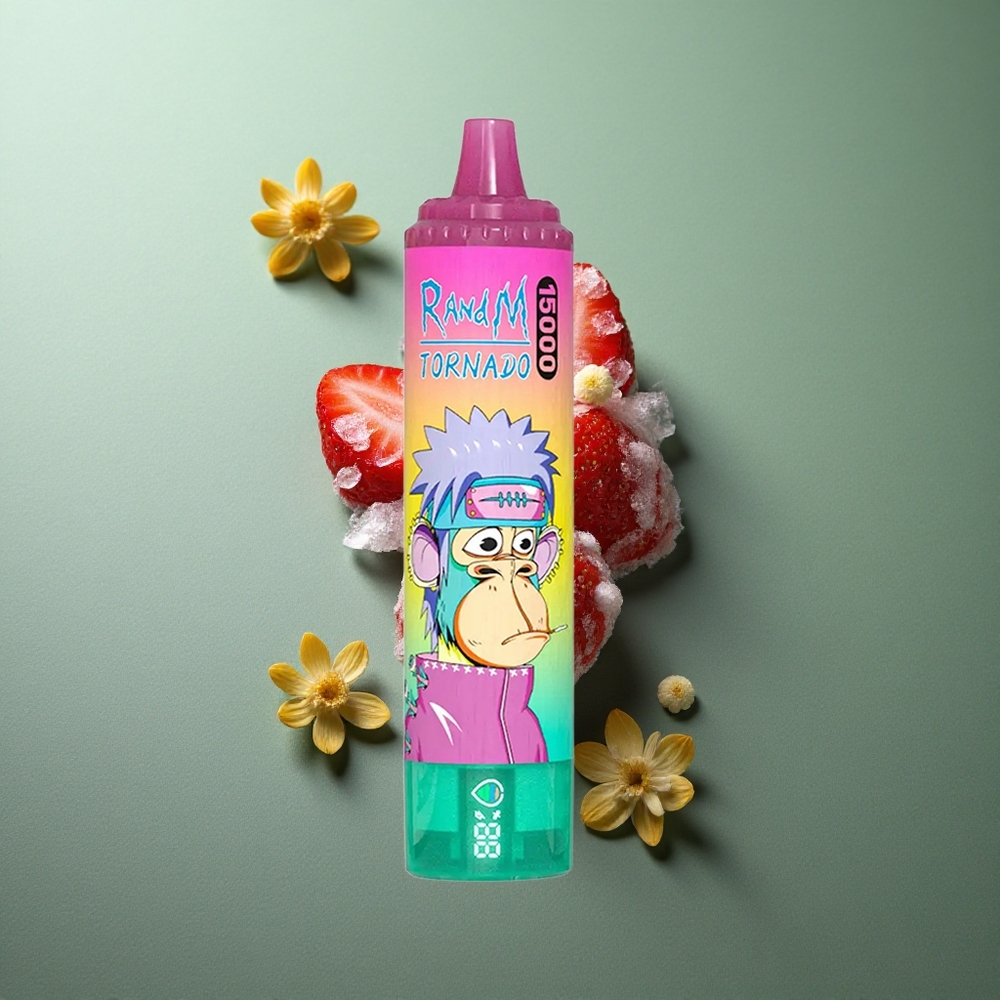 Strawberry Ice RandM Fumot Tornado 15000 Puffs UK vape wholesale with LCD & Type-C