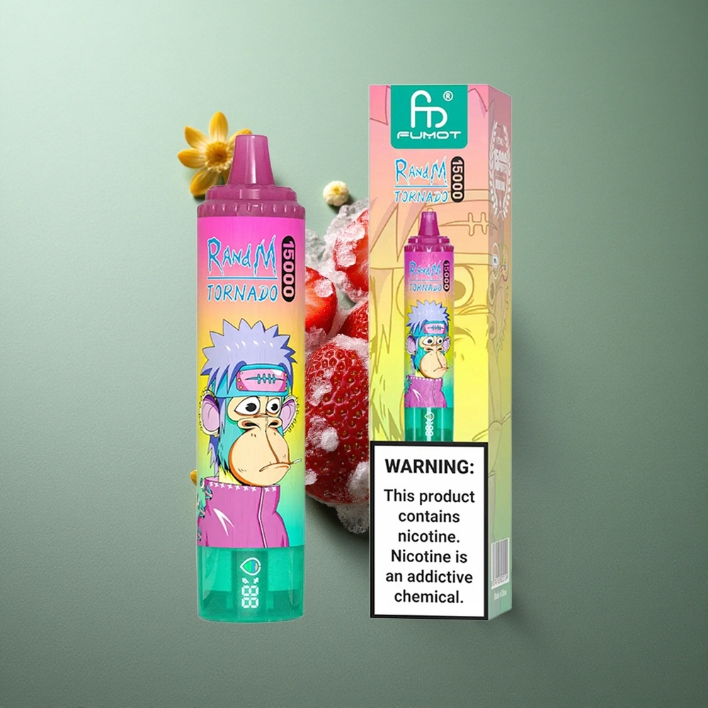 Strawberry Ice RandM Fumot Tornado 15000 Puffs UK vape wholesale with LCD & Type-C
