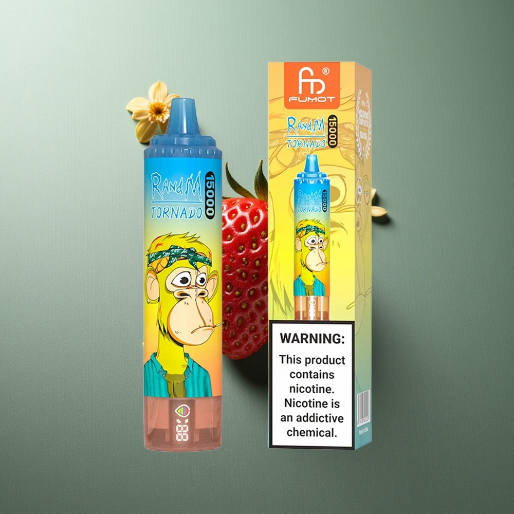 Strawberry RandM Fumot Tornado 15000 Puffs UK vape wholesale Mesh Coil LCD
