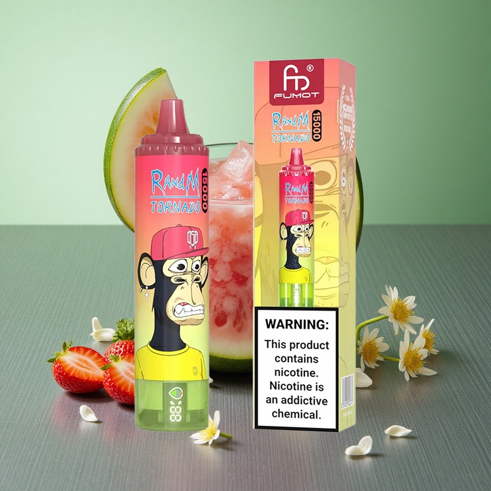 Strawberry Watermelon Lemonade RandM Fumot Tornado 15000 Puffs UK vape wholesale Mesh Coil LCD