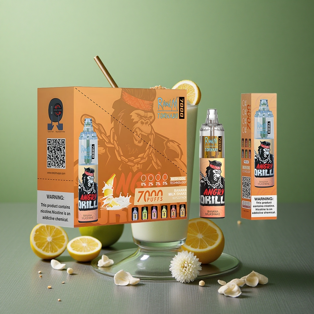 Banana Milkshake RandM Fumot Tornado 7000 Puffs UK Vape Wholesale with RGB Light
