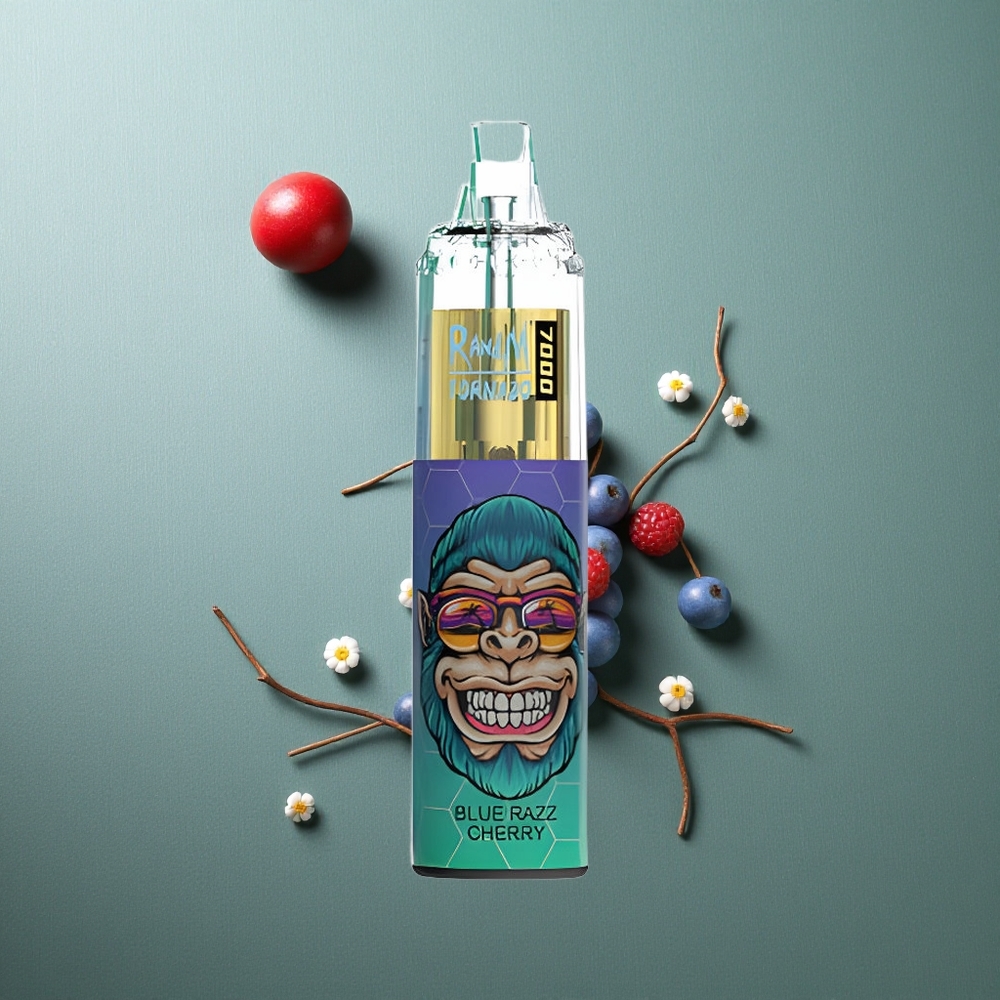 Blue Razz Cherry RandM Fumot Tornado 7000 Puffs UK Vape Wholesale with Mesh Coil & RGB Light