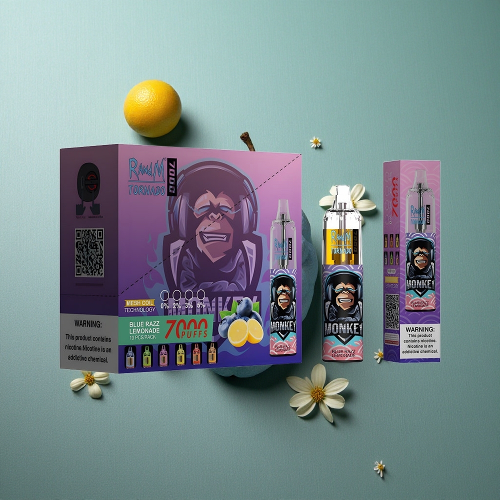 Blue Razz Lemonade RandM Fumot Tornado 7000 Puffs UK Vape Wholesale with RGB Light & Air-Adjustable