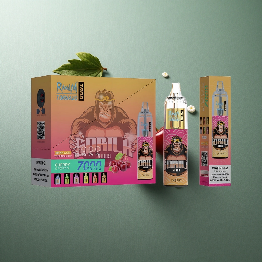 Cherry RandM Fumot Tornado 7000 Puffs UK Vape Wholesale with Mesh Coil & RGB Light