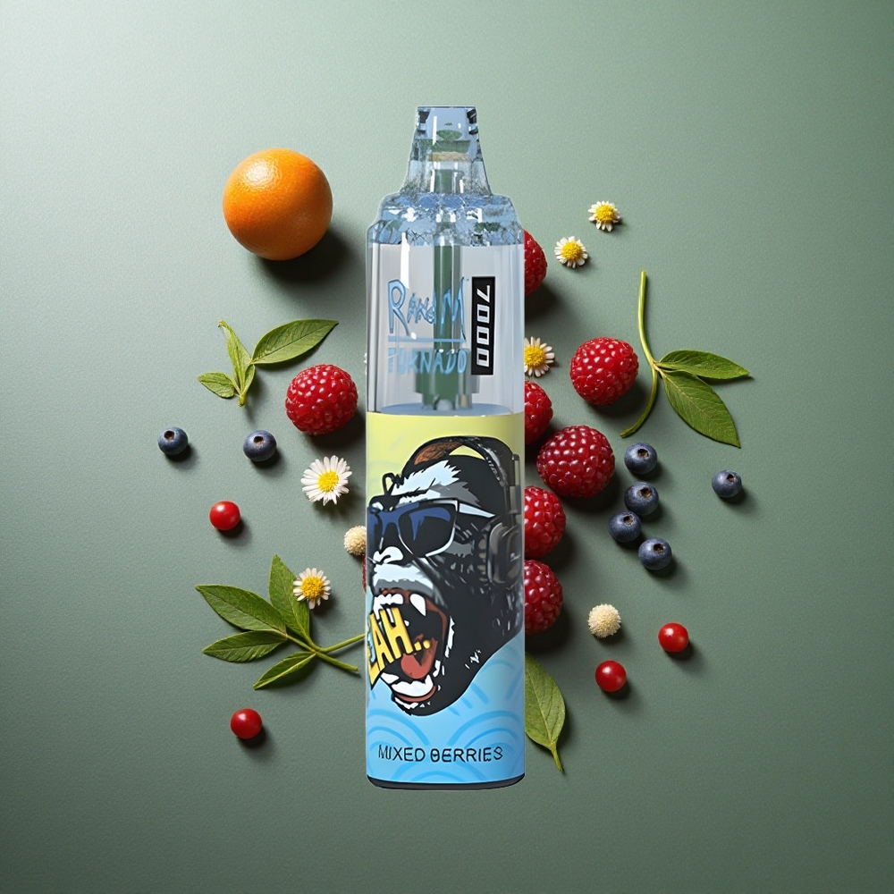 Mixed Berries RandM Fumot Tornado 7000 Puffs UK Vape Wholesale Air-Adjustable RGB Light