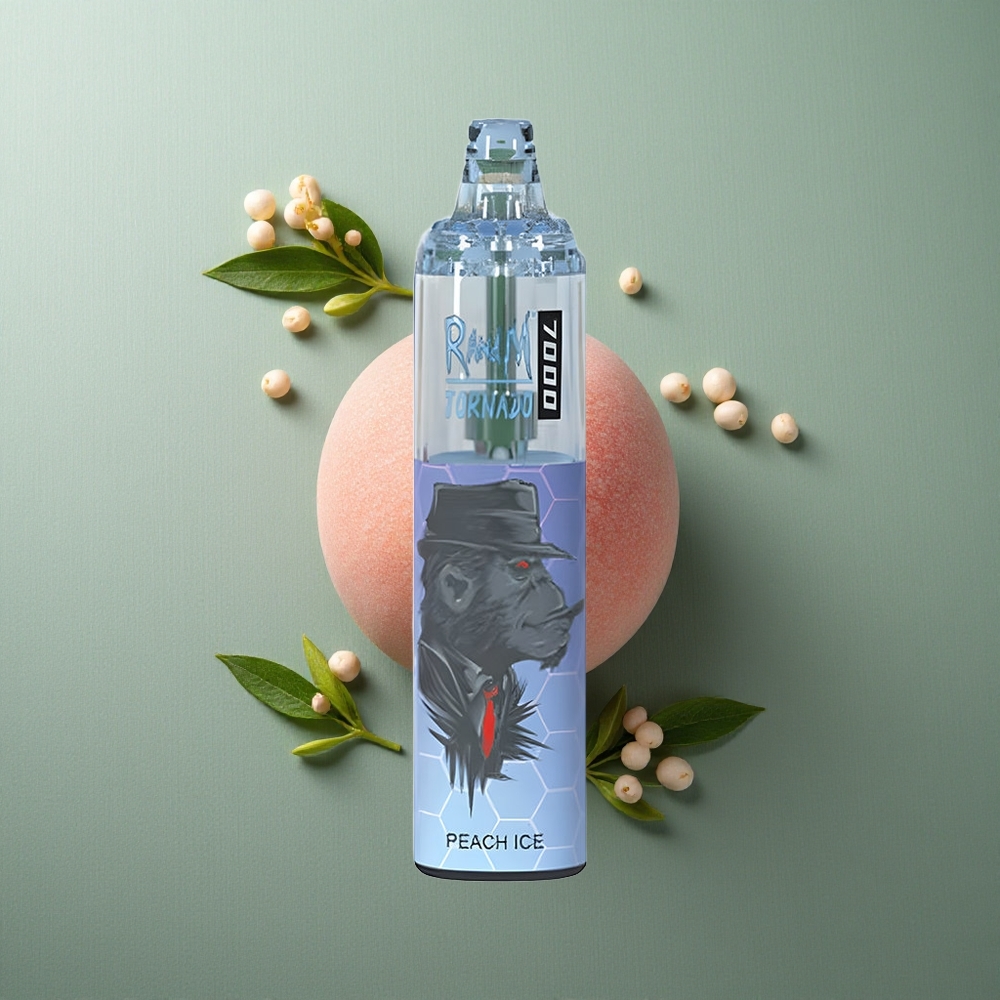Peach Ice RandM Fumot Tornado 7000 Puffs UK vape wholesale with RGB Light & Air-Adjustable