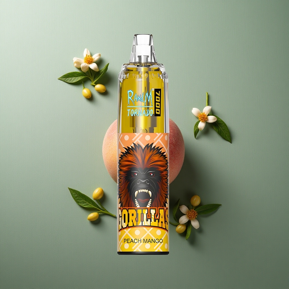 Peach Mango RandM Fumot Tornado 7000 Puffs UK Vape Wholesale with RGB Light