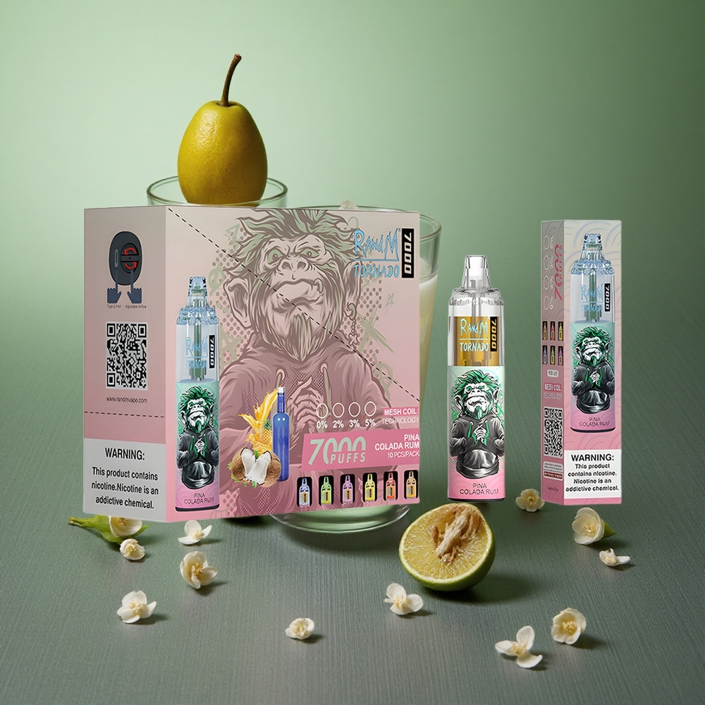 Pina Colada Rum RandM Fumot Tornado 7000 Puffs UK Vape Wholesale with RGB Light