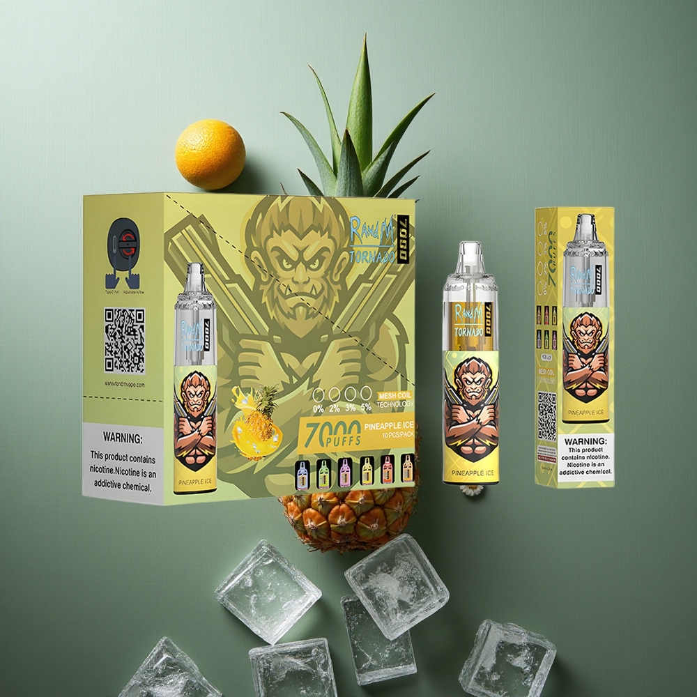 Pineapple Ice RandM Fumot Tornado 7000 Puffs UK Vape Wholesale with RGB Light