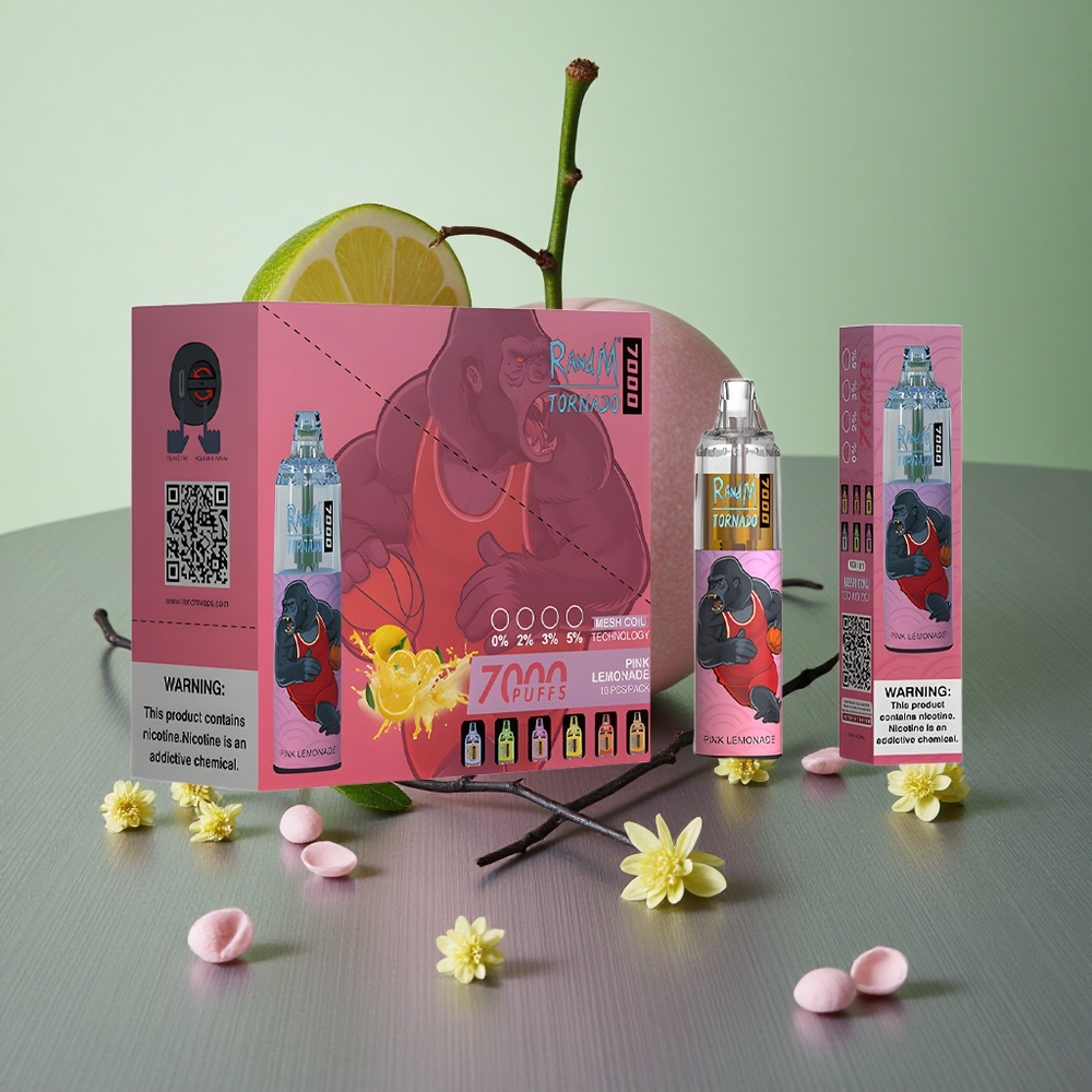 Pink Lemonade RandM Fumot Tornado 7000 Puffs UK Vape Wholesale Disposable Vape with RGB Light