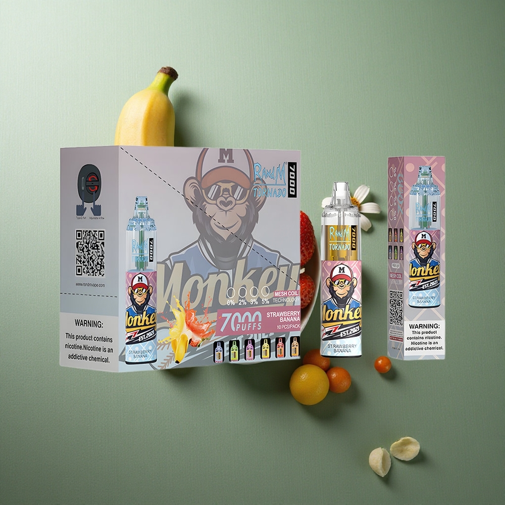 Strawberry Banana RandM Fumot Tornado 7000 Puffs Disposable Vape UK Vape Wholesale 14ML Mesh Coil
