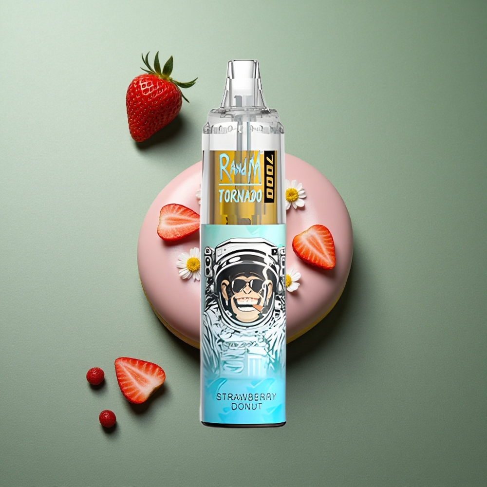 Strawberry Donut RandM Fumot Tornado 7000 Puffs UK Vape Wholesale Mesh Coil Type-C