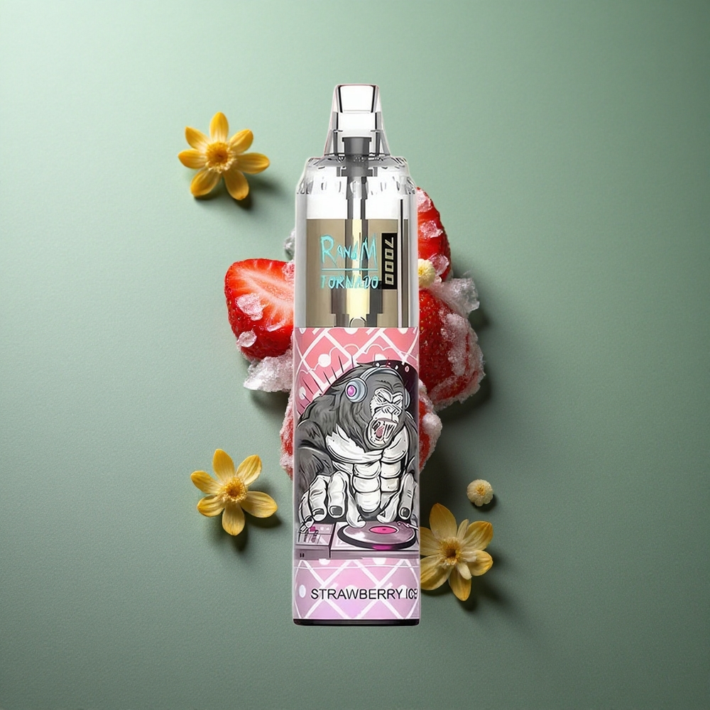 Strawberry Ice RandM Fumot Tornado 7000 Puffs UK Vape Wholesale with RGB Light & Air-Adjustable