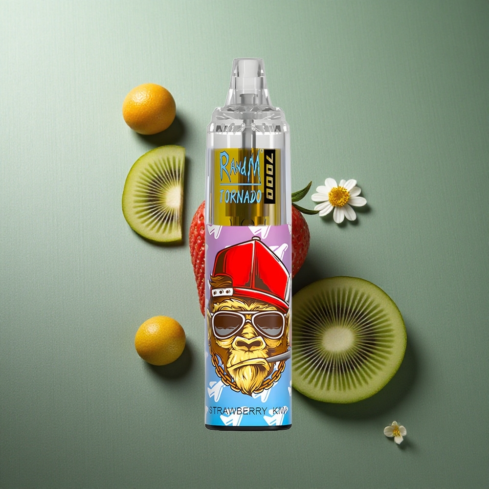 Strawberry Kiwi RandM Fumot Tornado 7000 Puffs UK Vape Wholesale with RGB Light & Air-Adjustable