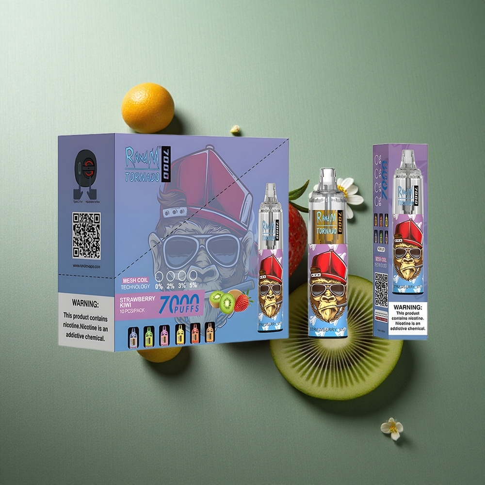 Strawberry Kiwi RandM Fumot Tornado 7000 Puffs UK Vape Wholesale with RGB Light & Air-Adjustable