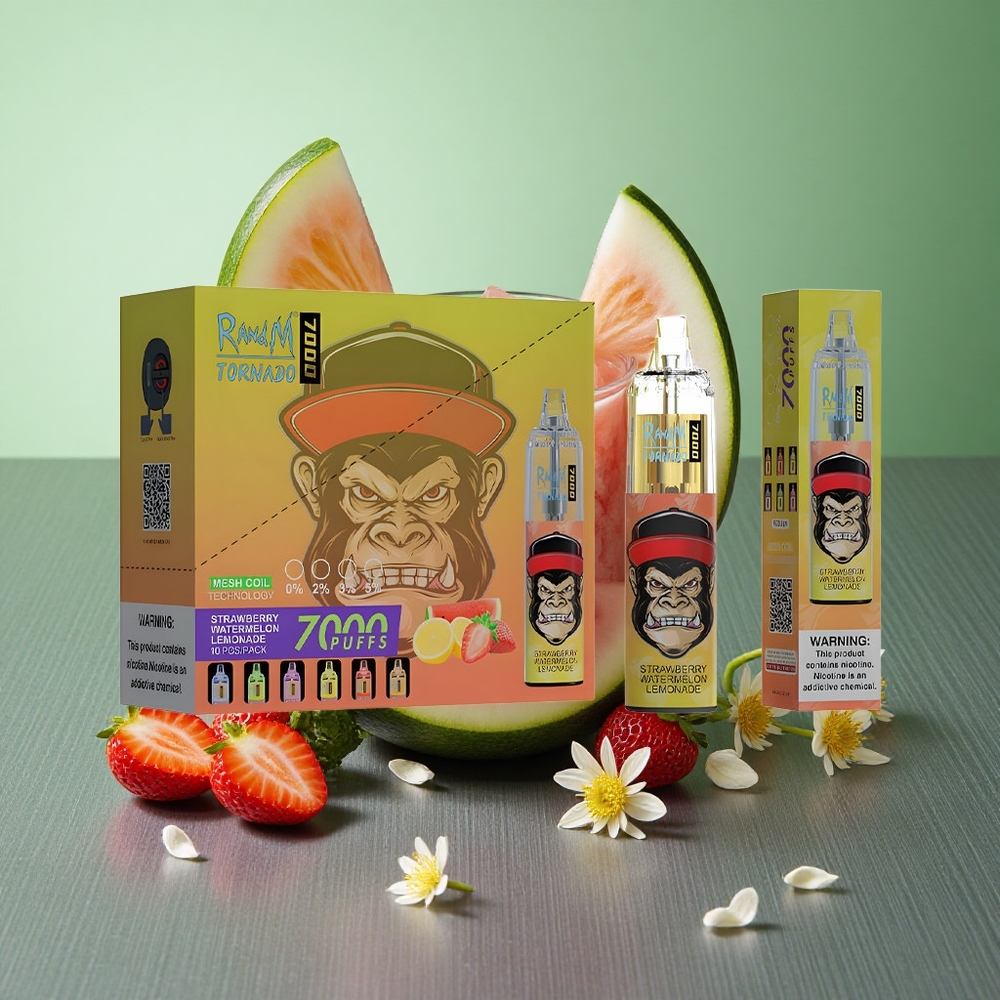Strawberry Watermelon Lemonade RandM Fumot Tornado 7000 Puffs UK Vape Wholesale with RGB Light