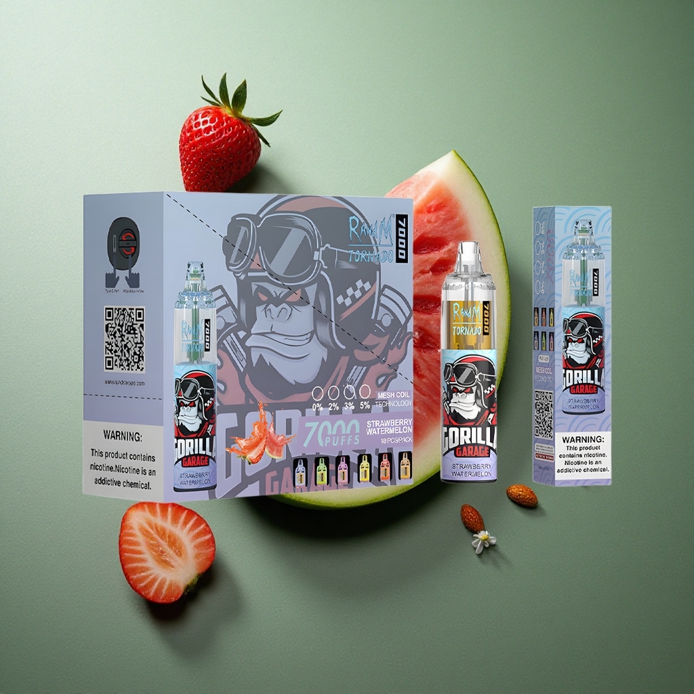 Strawberry Watermelon RandM Fumot Tornado 7000 Puffs UK Vape Wholesale with RGB Light