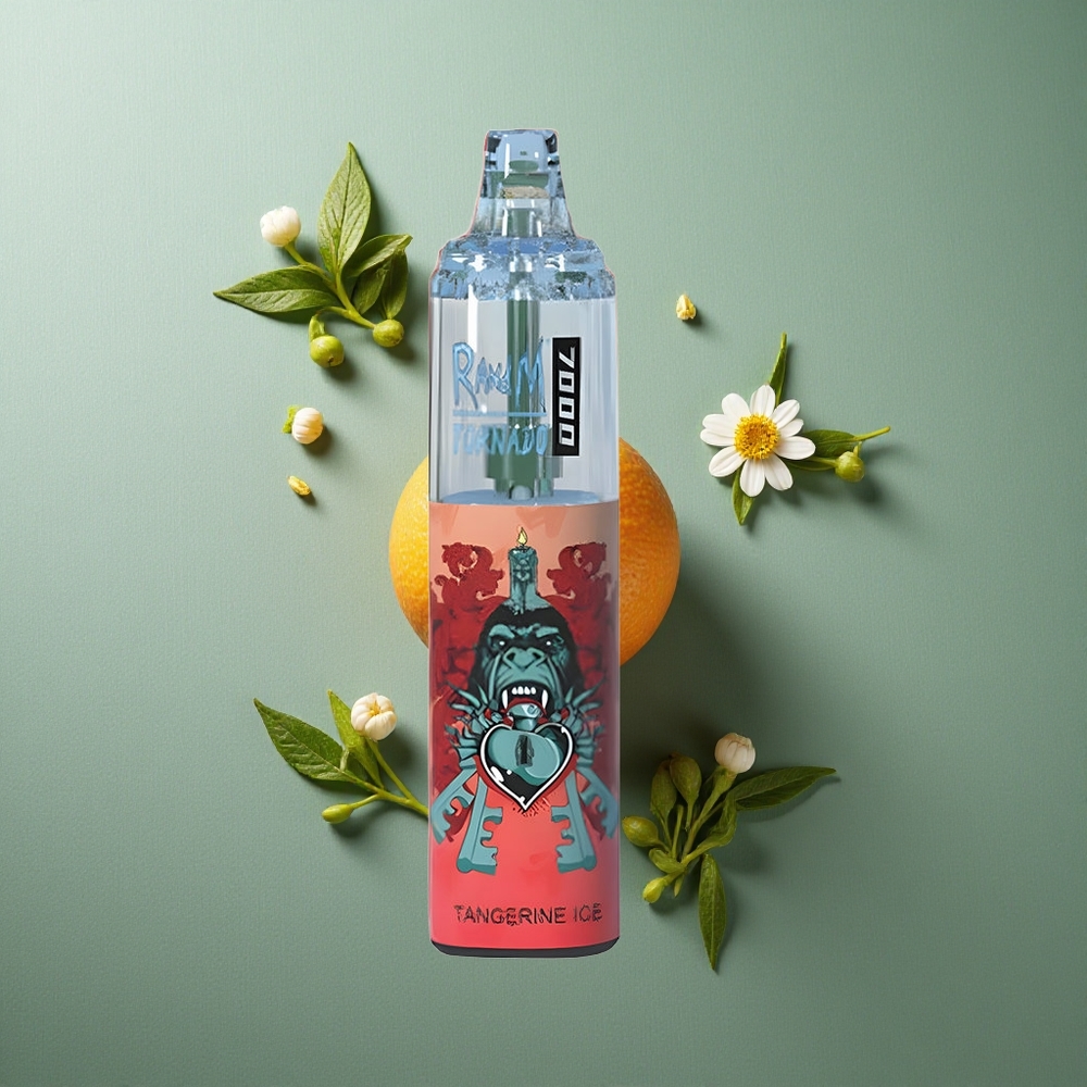 Tangerine Ice RandM Fumot Tornado 7000 Puffs UK vape wholesale with Mesh Coil & RGB Light