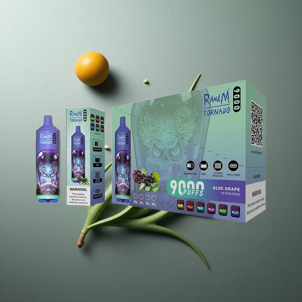 Aloe Grape RandM Fumot Tornado 9000 Puffs UK Vape Wholesale with RGB Display & Mesh Coil