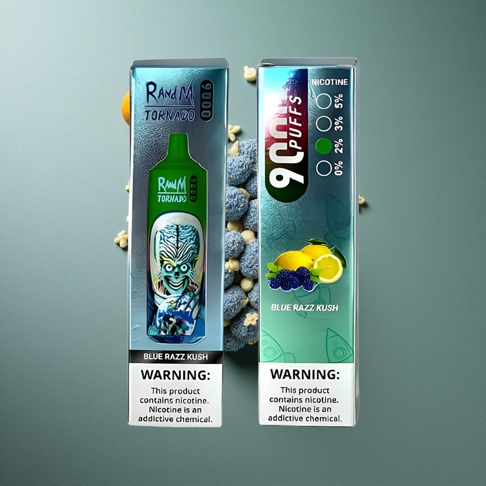Blue Razz Kush RandM Fumot Tornado 9000 Puffs UK vape wholesale with Mesh Coil & RGB Display