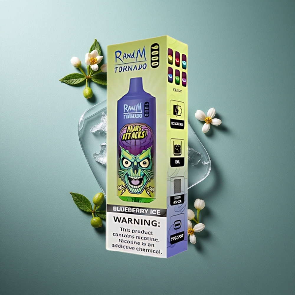 Blueberry Ice RandM Fumot Tornado 9000 Puffs UK Vape Wholesale with Mesh Coil & RGB Display