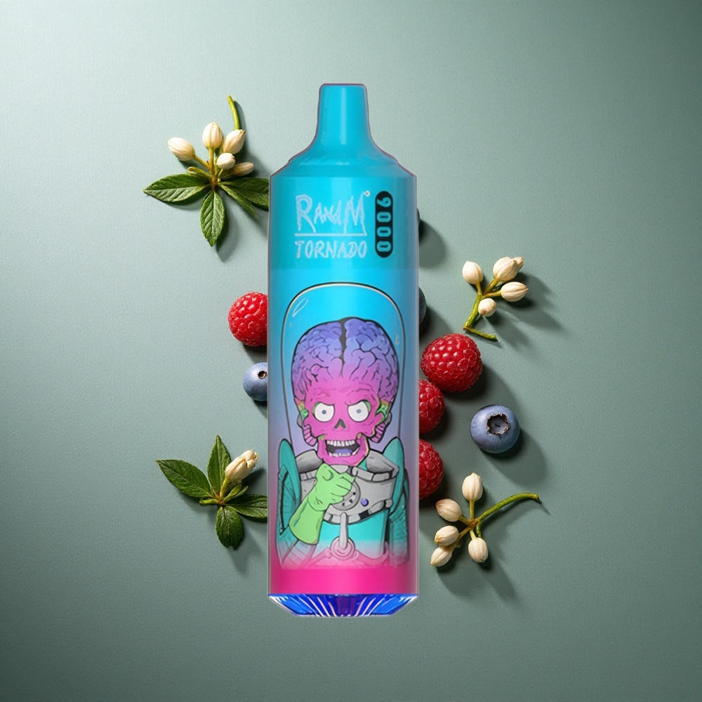 Blueberry Raspberry RandM Fumot Tornado 9000 Puffs UK Vape Wholesale with Mesh Coil & RGB Display