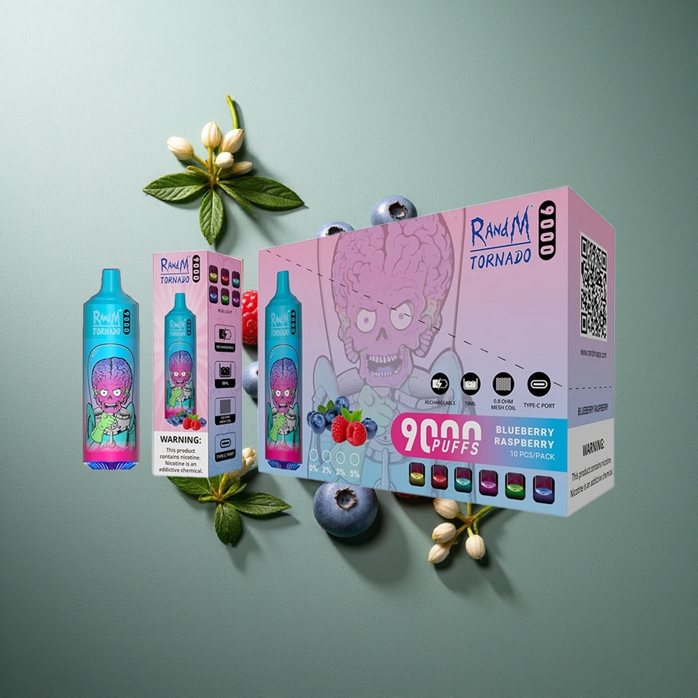 Blueberry Raspberry RandM Fumot Tornado 9000 Puffs UK Vape Wholesale with Mesh Coil & RGB Display