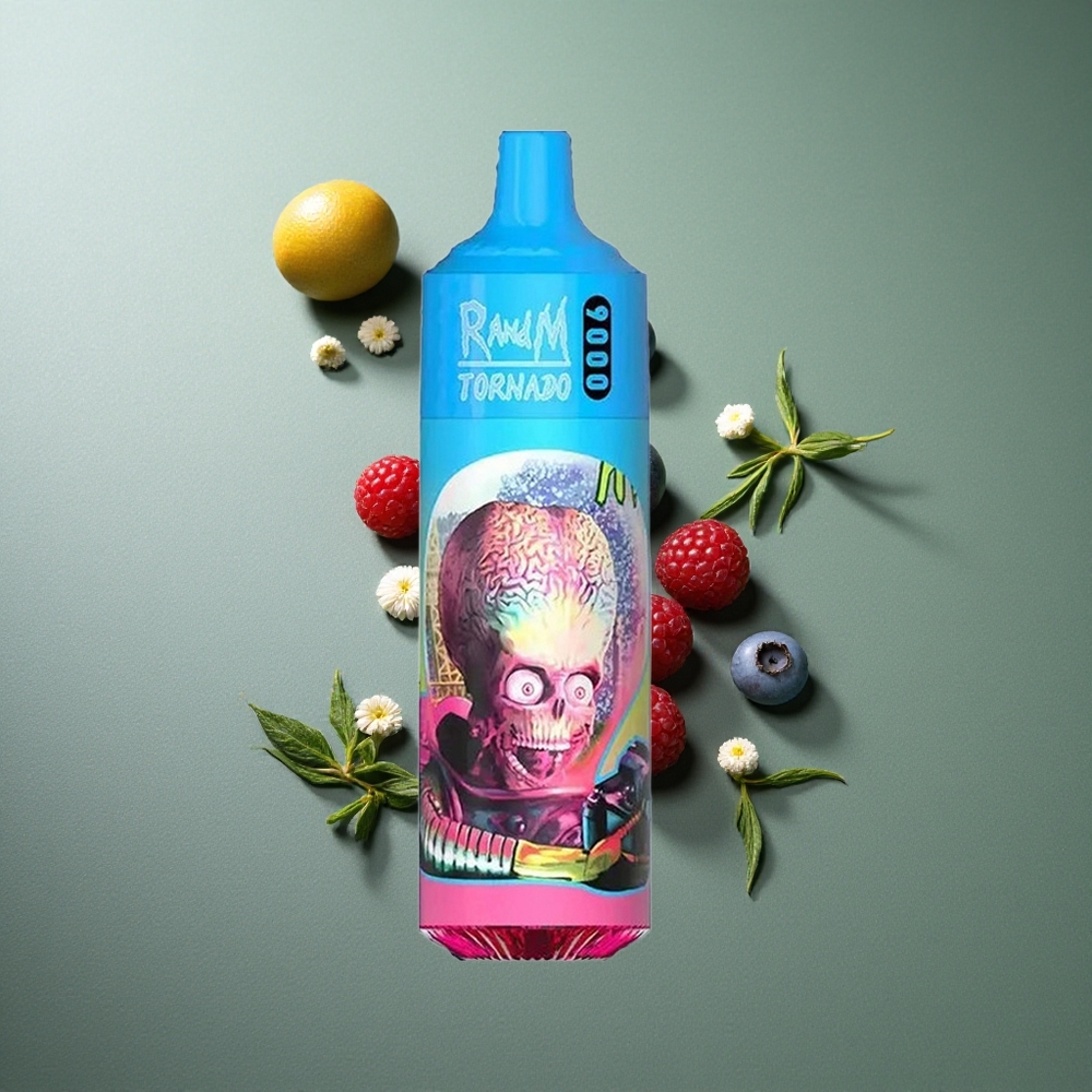 Blueberry Sour Raspberry RandM Fumot Tornado 9000 Puffs UK vape wholesale with Mesh Coil & RGB Display