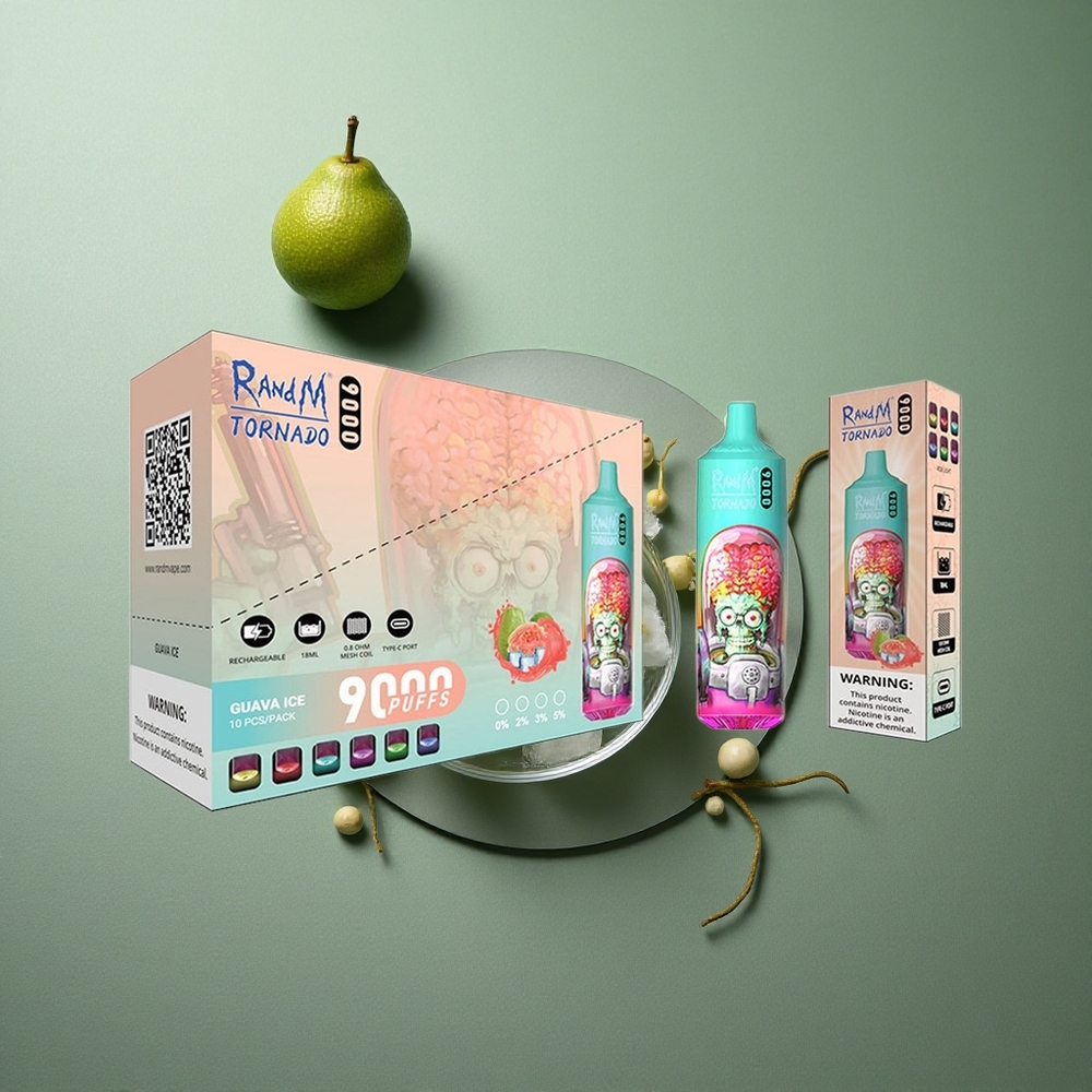 Guava Ice RandM Fumot Tornado 9000 Puffs UK Vape Wholesale Rechargeable 18mL Mesh Coil