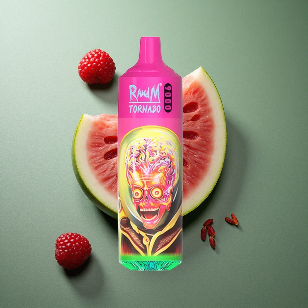 Raspberry Watermelon RandM Fumot Tornado 9000 Puffs UK vape wholesale Mesh Coil RGB Display