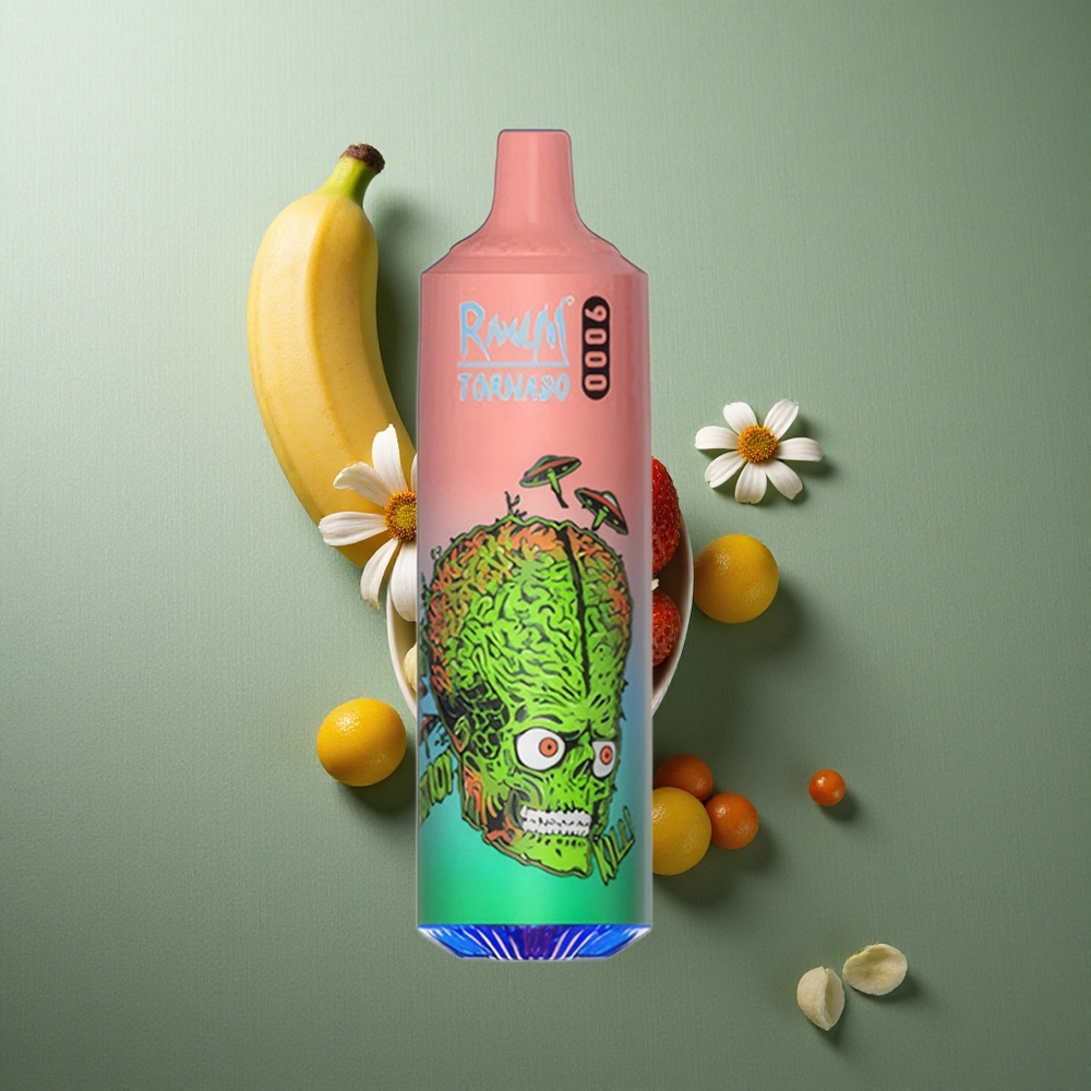 Strawberry Banana RandM Fumot Tornado 9000 Puffs UK Vape Wholesale 18mL Mesh Coil