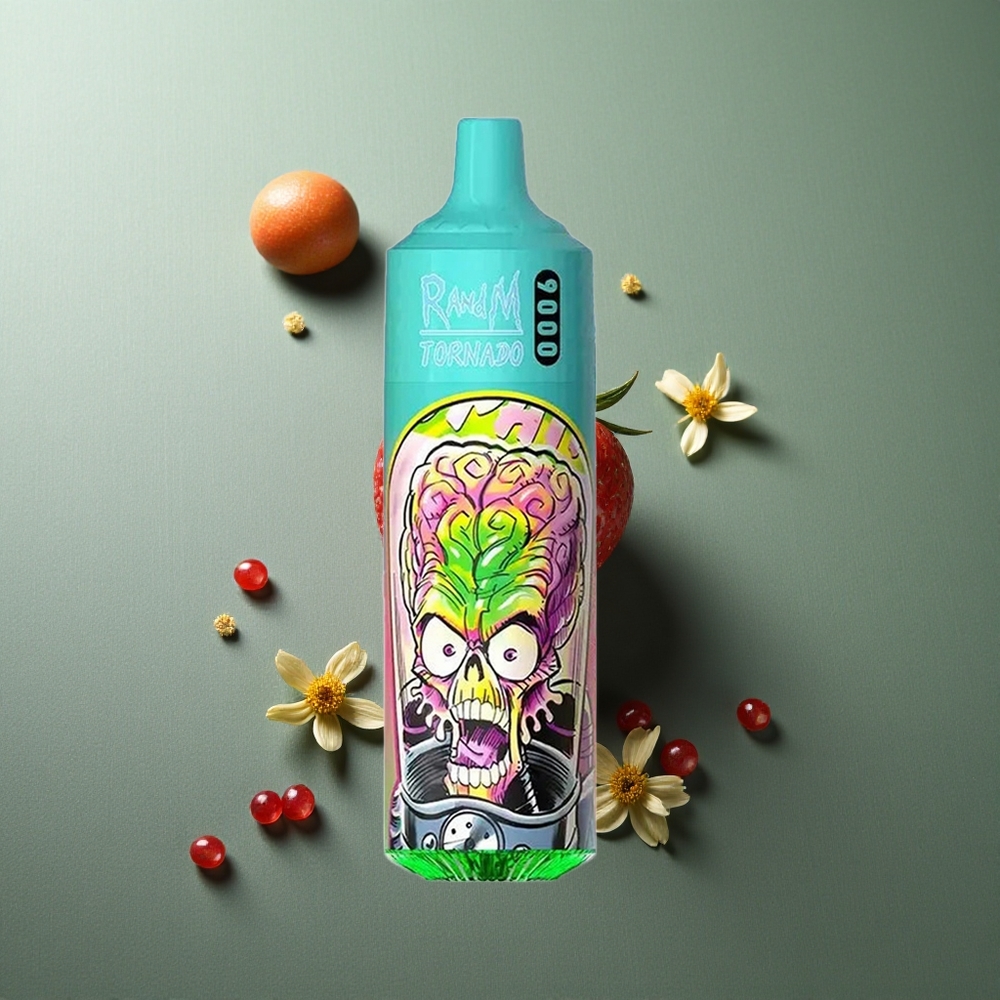 Strawberry Pomegranate RandM Fumot Tornado 9000 Puffs UK vape wholesale with Mesh Coil & RGB Display
