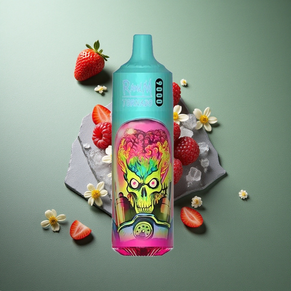 Strawberry Raspberry Cherry Ice RandM Fumot Tornado 9000 Puffs UK vape wholesale 18mL Mesh Coil