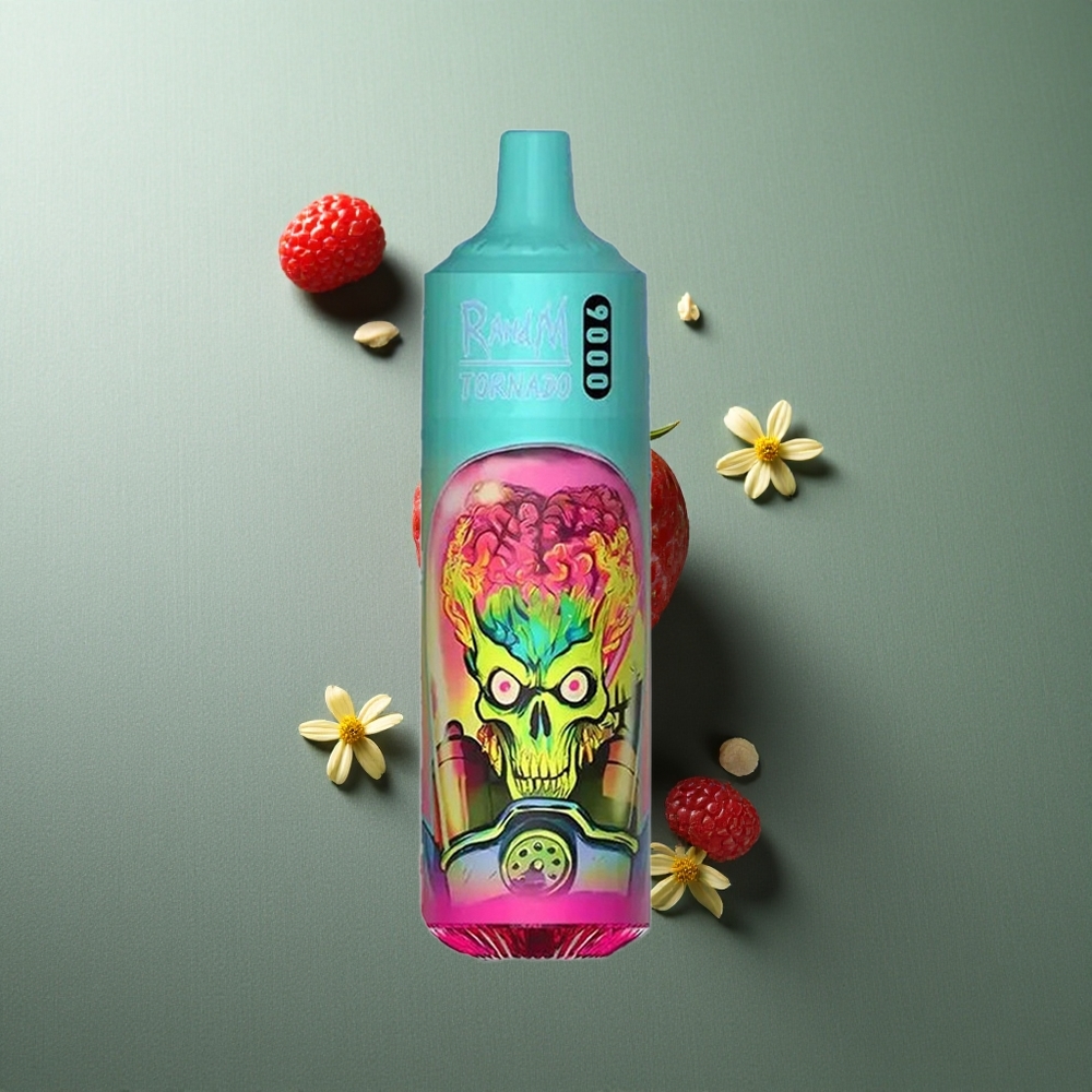 Strawberry Raspberry RandM Fumot Tornado 9000 Puffs UK Vape Wholesale Rechargeable 18mL Mesh Coil