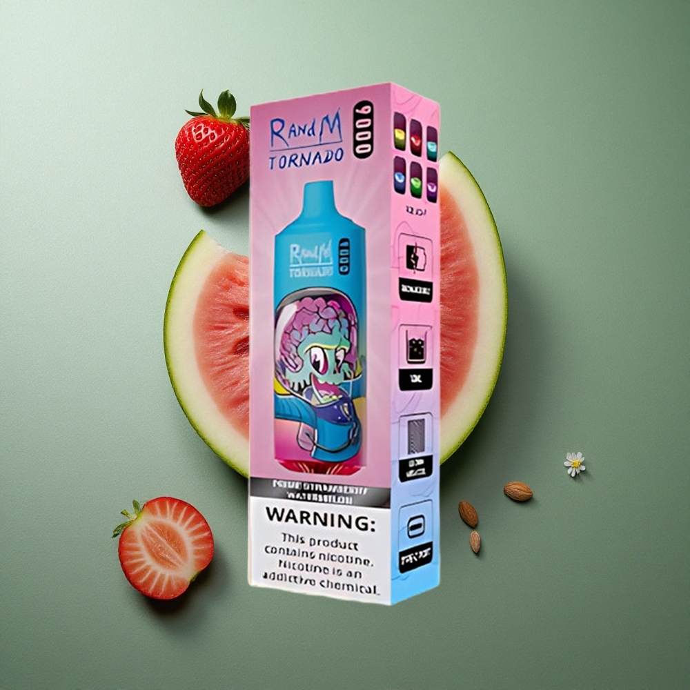 Strawberry Watermelon RandM Fumot Tornado 9000 Puffs UK vape wholesale Mesh Coil RGB Display