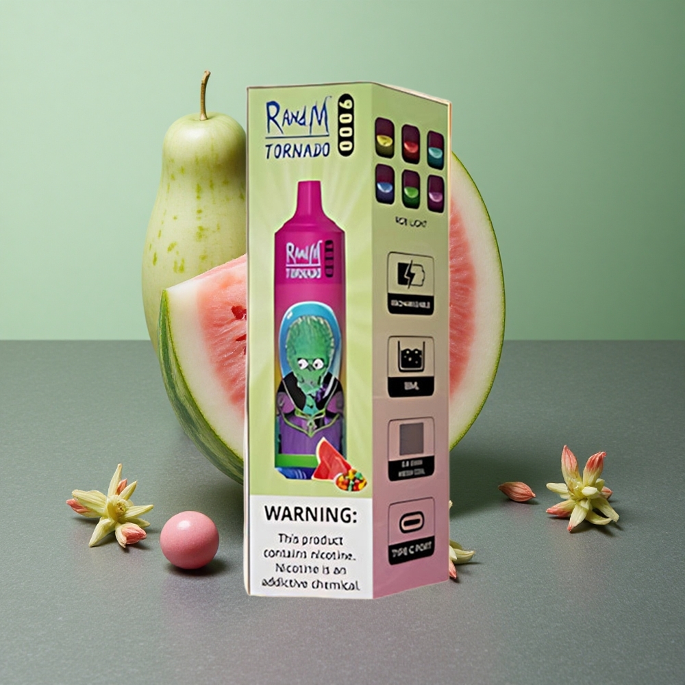 Watermelon Bubble Gum RandM Fumot Tornado 9000 Puffs UK Vape Wholesale 18mL Mesh Coil