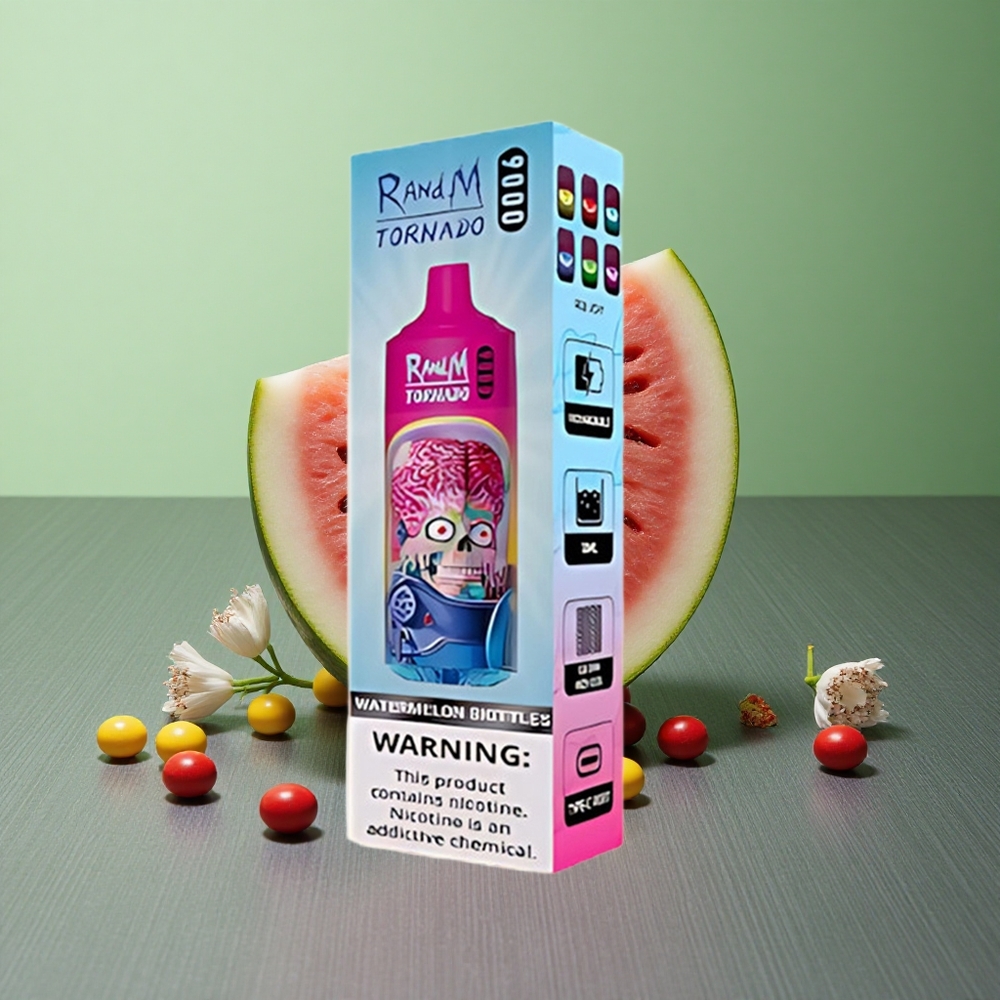 Watermelon Skittles RandM Fumot Tornado 9000 Puffs UK vape wholesale 18mL Mesh Coil