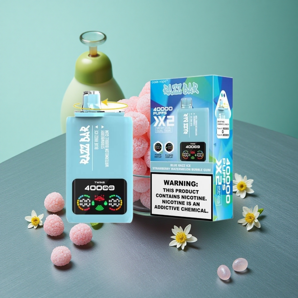 Blue Razz Ice-Strawberry Watermelon Bubble Gum Razz Bar 40000 Puffs UK Vape Wholesale Power Screen Display