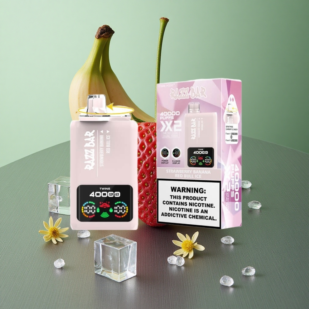 Strawberry Banana Red Bull Ice Razz Bar 40000 Puffs Disposable Vape UK vape wholesale Power Screen Display