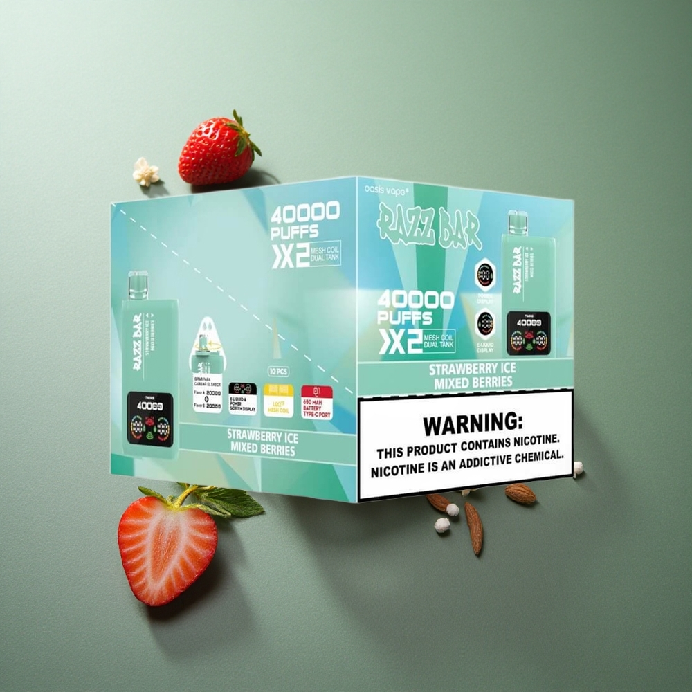 Strawberry Ice Mixed Berries Razz Bar 40000 Puffs UK Vape Wholesale Power Screen Display