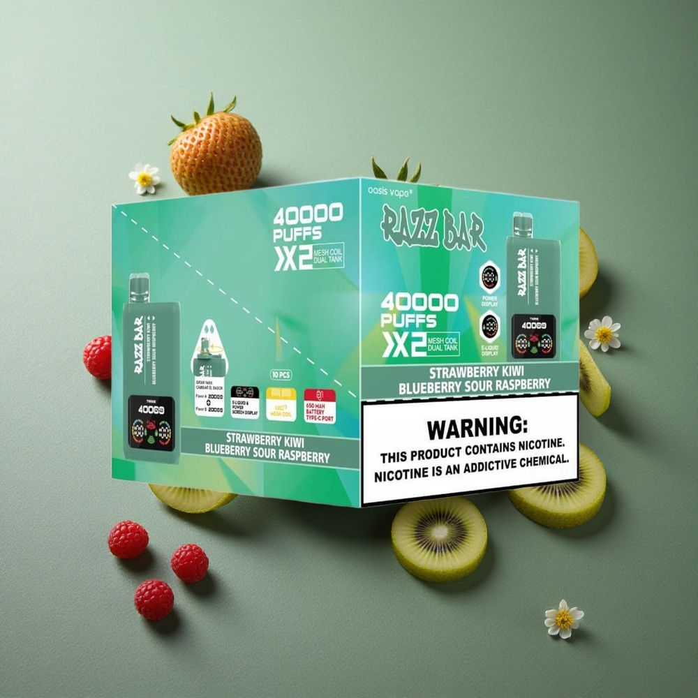 Strawberry Kiwi Blueberry Sour Raspberry Razz Bar 40000 Puffs UK vape wholesale Power Screen Display