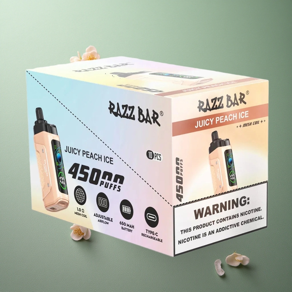 Juicy Peach Ice Razz Bar 45000 Puffs UK Vape Wholesale Adjustable Airflow