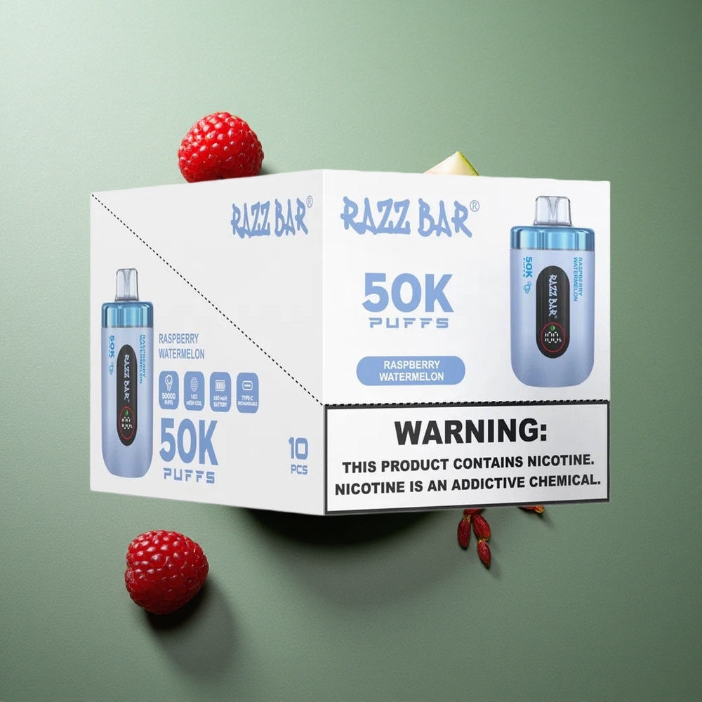 Raspberry Watermelon Razz Bar 50K Puffs Disposable Vape Type-C Rechargeable UK Vape Wholesale
