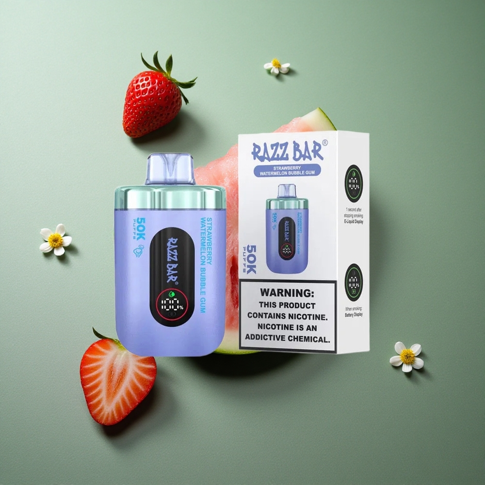 Strawberry Watermelon Bubble Gum Razz Bar 50K Puffs UK Vape Wholesale Rechargeable
