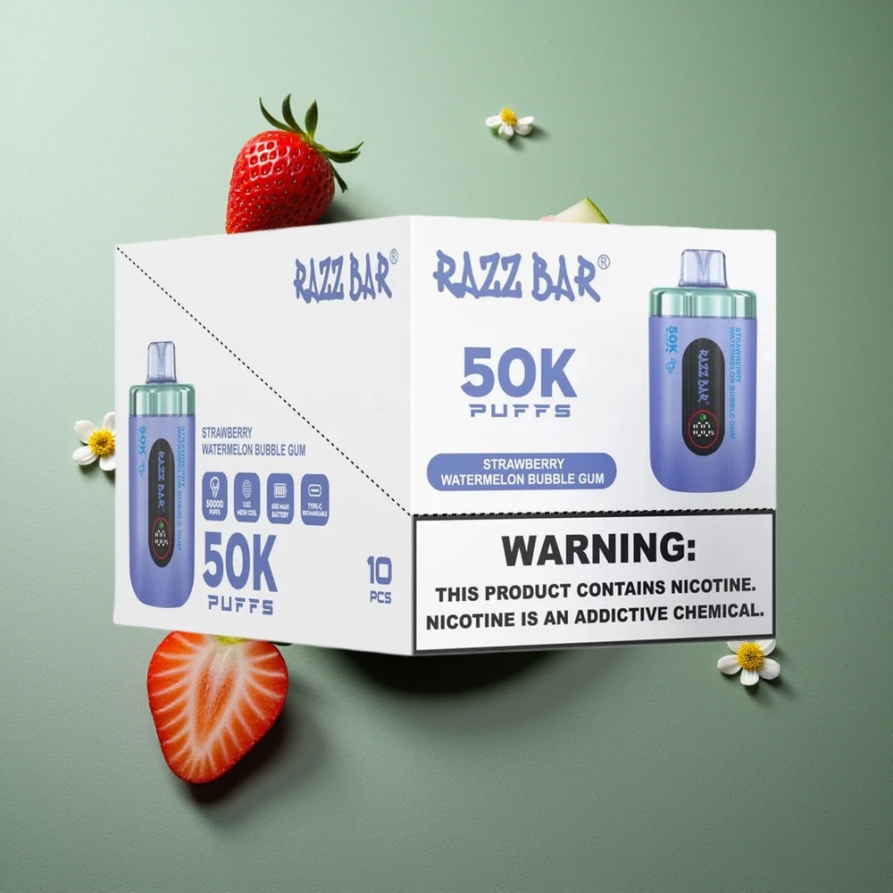 Strawberry Watermelon Bubble Gum Razz Bar 50K Puffs UK Vape Wholesale Rechargeable