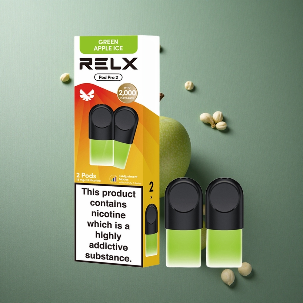 Green Apple Ice RELX Pod Pro 2 600 Puffs UK Vape Wholesale 1.9ml 3 Voltage Modes