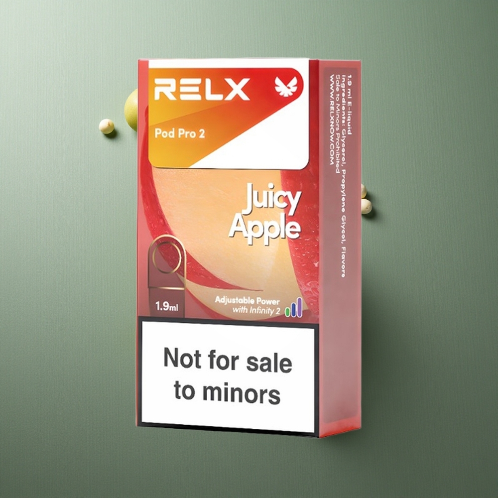 Juicy Apple RELX Pod Pro 2 600 Puffs UK Vape Wholesale 1.9ml 3 Voltage Modes